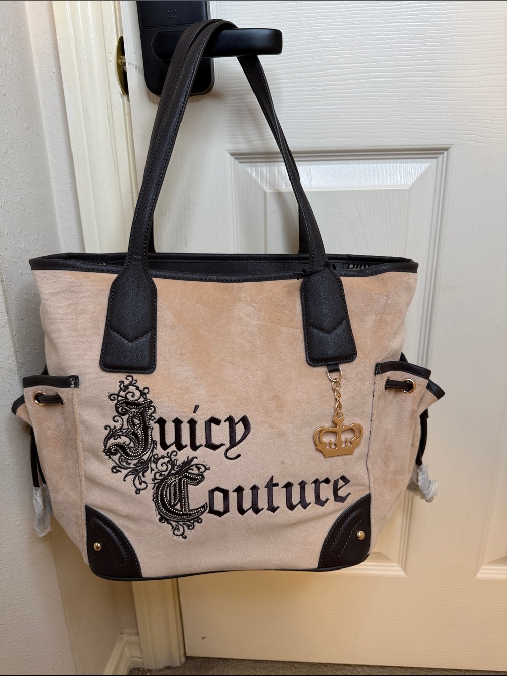 Juicy Couture Beige and Black Canvas Tote with Logo